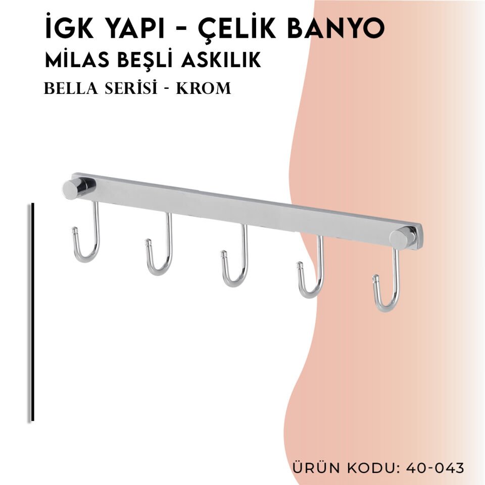 İGK YAPI - Çelik Banyo Bella Milas Beşli Askılık (40-043)