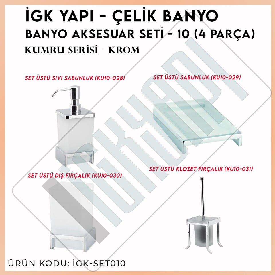 İGK YAPI - Çelik Banyo Kumru Banyo Aksesuar Seti -10(4 Parça)