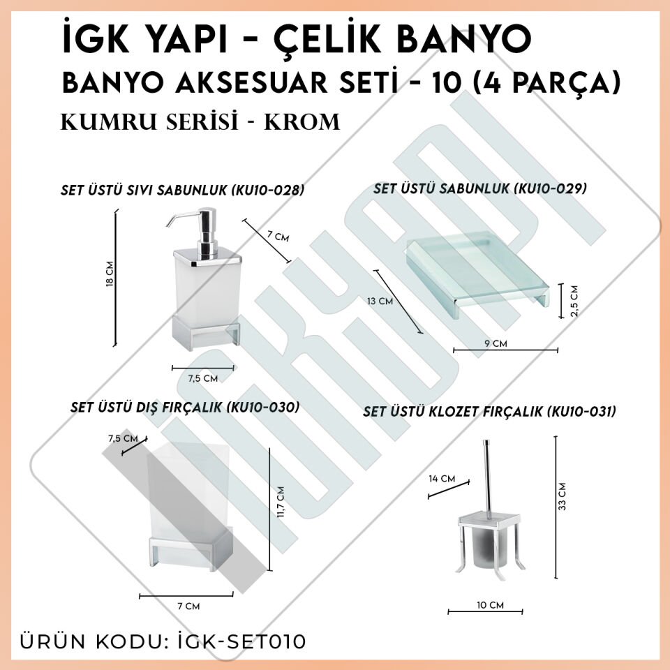 İGK YAPI - Çelik Banyo Kumru Banyo Aksesuar Seti -10(4 Parça)