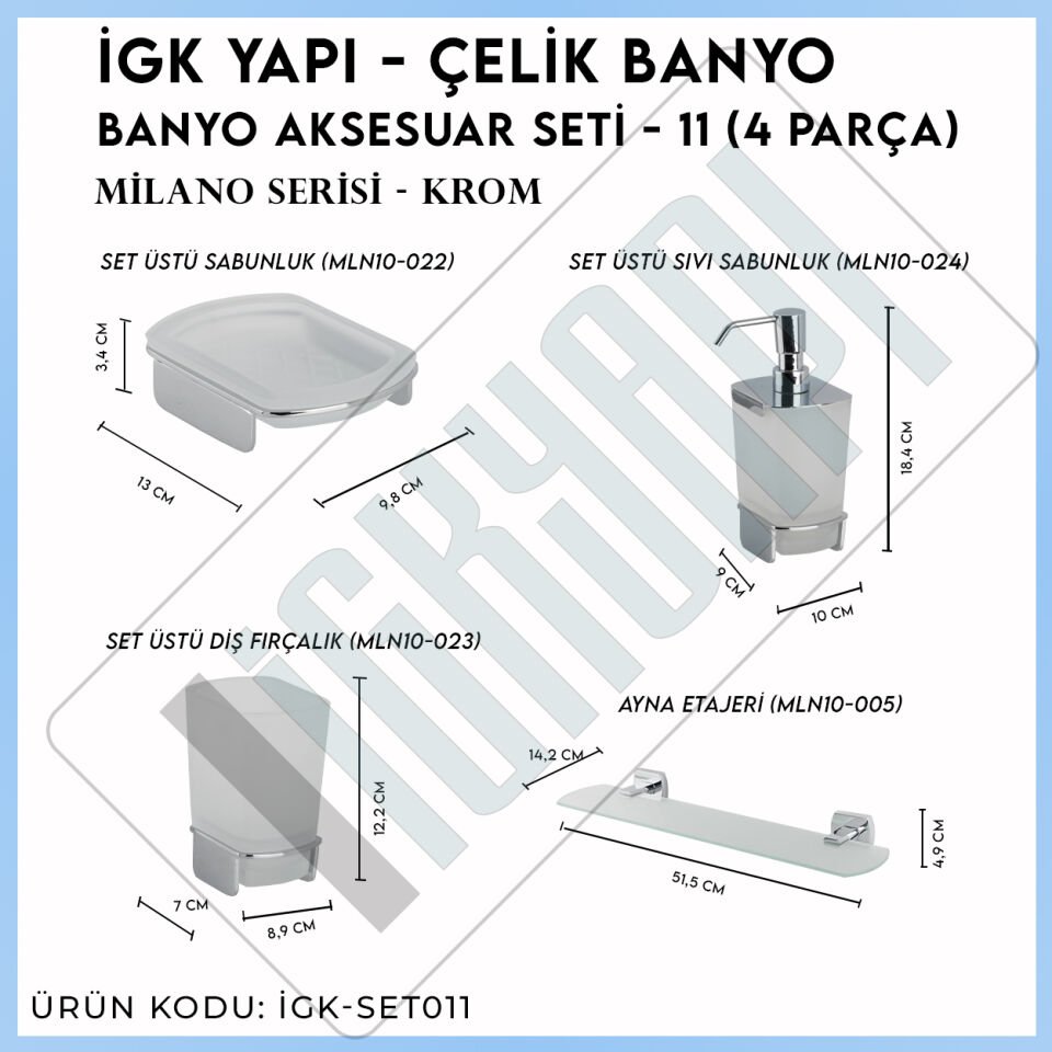 İGK YAPI - Çelik Banyo Milano Banyo Aksesuar Seti -11(4 Parça)
