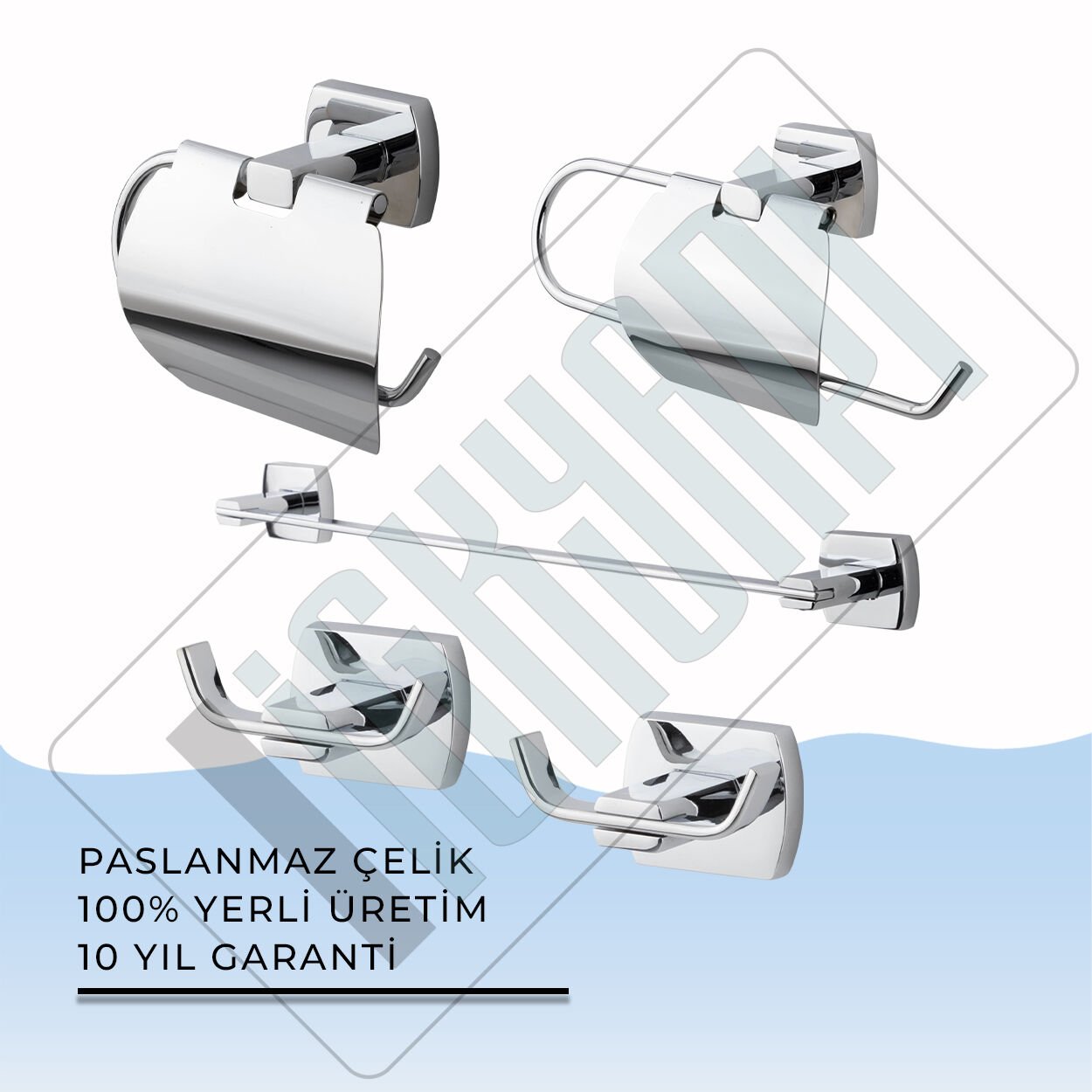 İGK YAPI - Çelik Banyo Milano Banyo Aksesuar Seti -12(5 Parça)