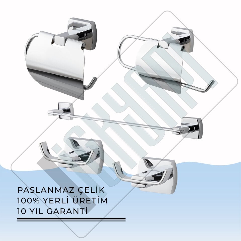 İGK YAPI - Çelik Banyo Milano Banyo Aksesuar Seti -12(5 Parça)