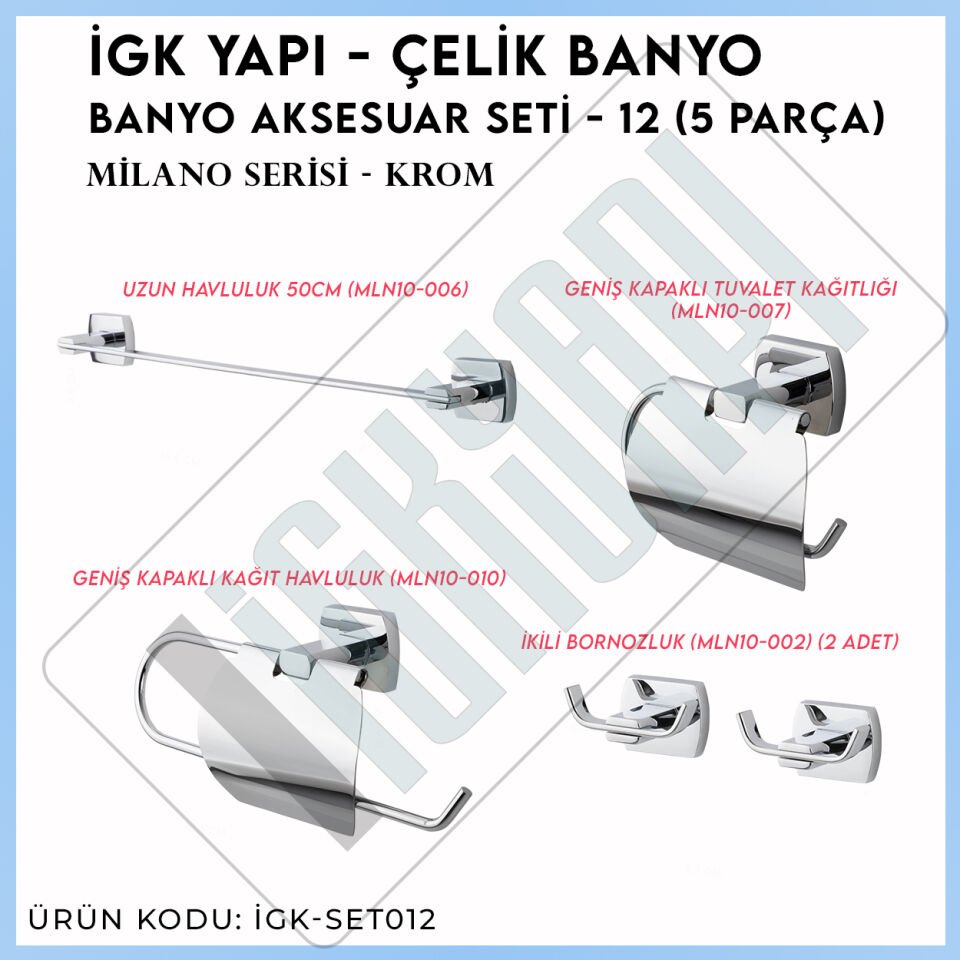 İGK YAPI - Çelik Banyo Milano Banyo Aksesuar Seti -12(5 Parça)