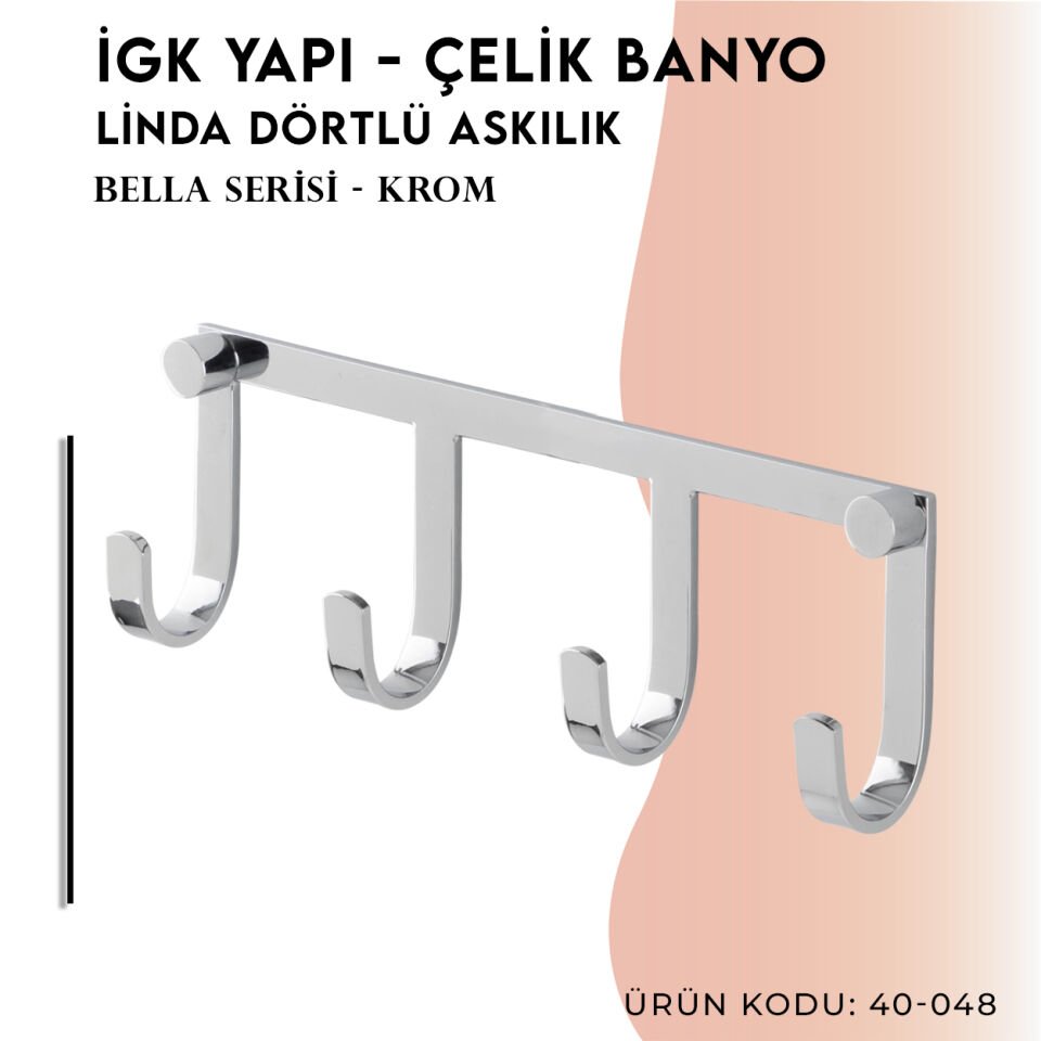 İGK YAPI - Çelik Banyo Bella Linda Dörtlü Askılık (40-048)