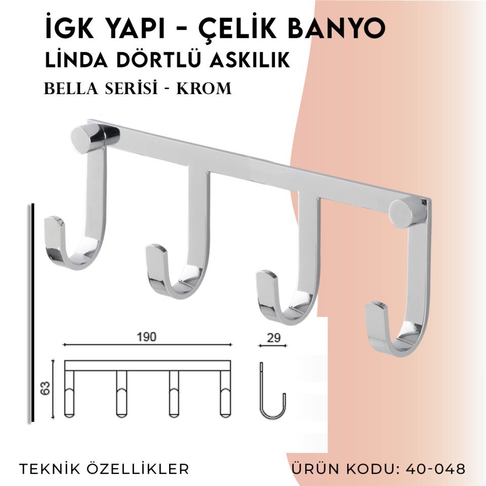 İGK YAPI - Çelik Banyo Bella Linda Dörtlü Askılık (40-048)