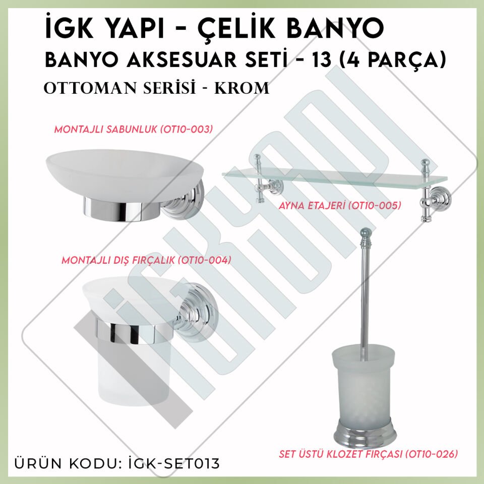 İGK YAPI - Çelik Banyo Ottoman Banyo Aksesuar Seti -13(4 Parça)