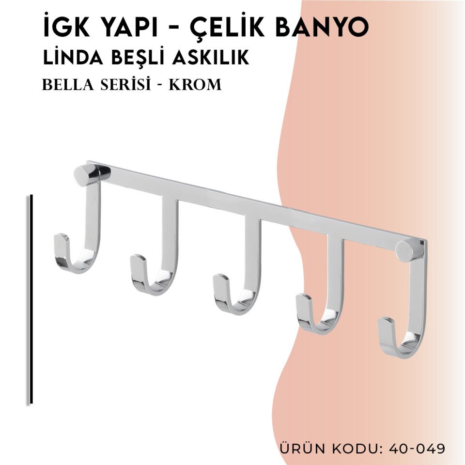 İGK YAPI - Çelik Banyo Bella Linda Beşli Askılık (40-049)