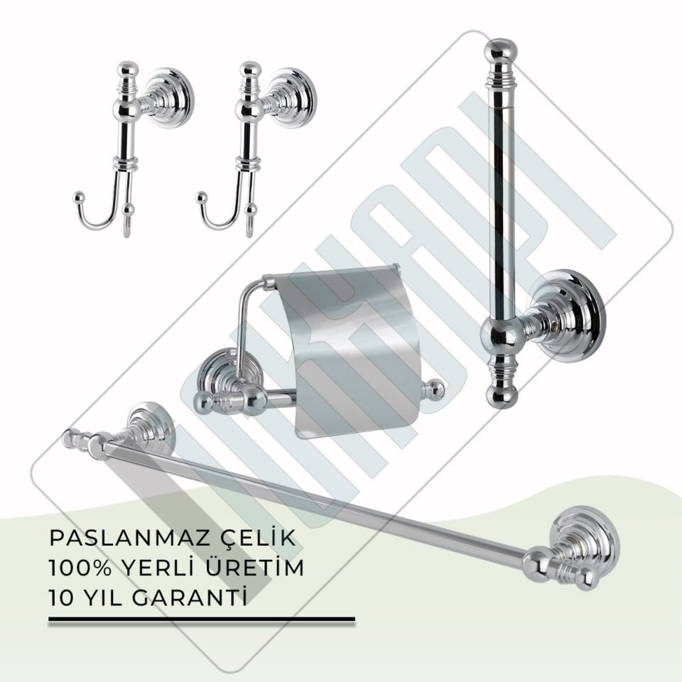 İGK YAPI - Çelik Banyo Ottoman Banyo Aksesuar Seti -14(5 Parça)