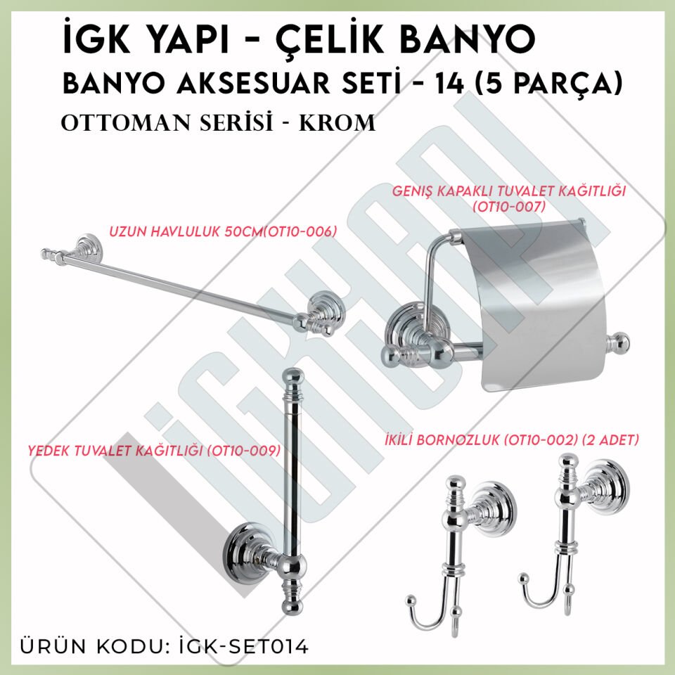 İGK YAPI - Çelik Banyo Ottoman Banyo Aksesuar Seti -14(5 Parça)