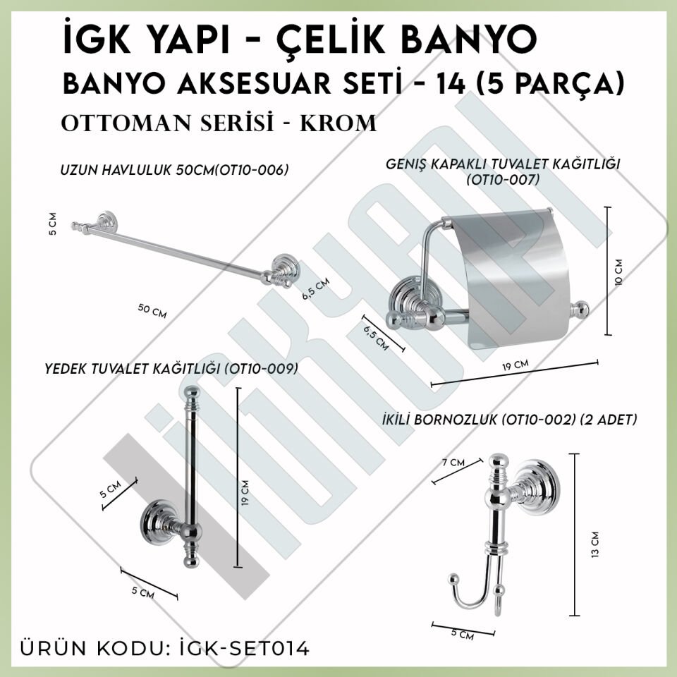 İGK YAPI - Çelik Banyo Ottoman Banyo Aksesuar Seti -14(5 Parça)
