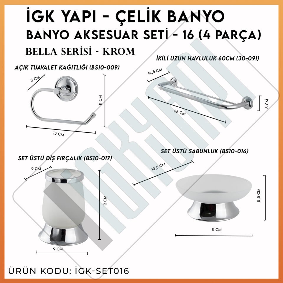 İGK YAPI - Çelik Banyo Bella Banyo Aksesuar Seti -16(4 Parça)