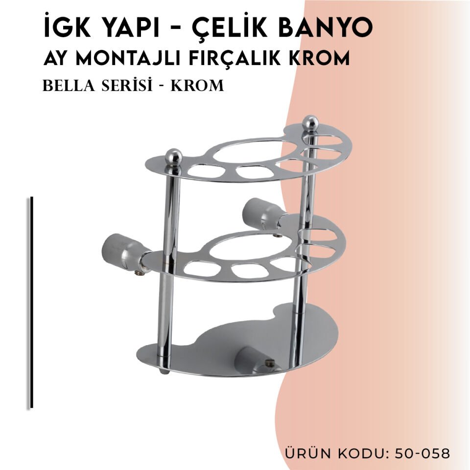 İGK YAPI - Çelik Banyo Bella Ay Montajlı Diş Fırçalık Krom(50-058)