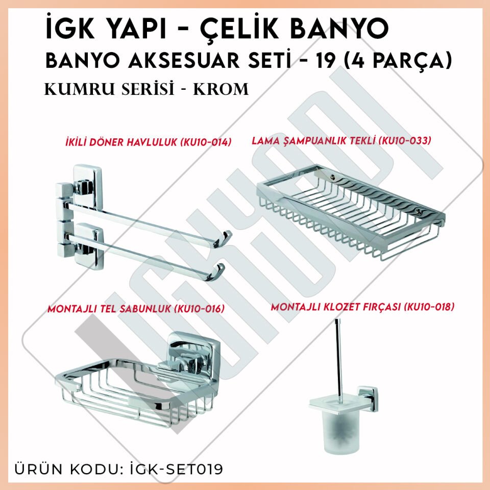 İGK YAPI - Çelik Banyo Kumru Banyo Aksesuar Seti -19(4 Parça)