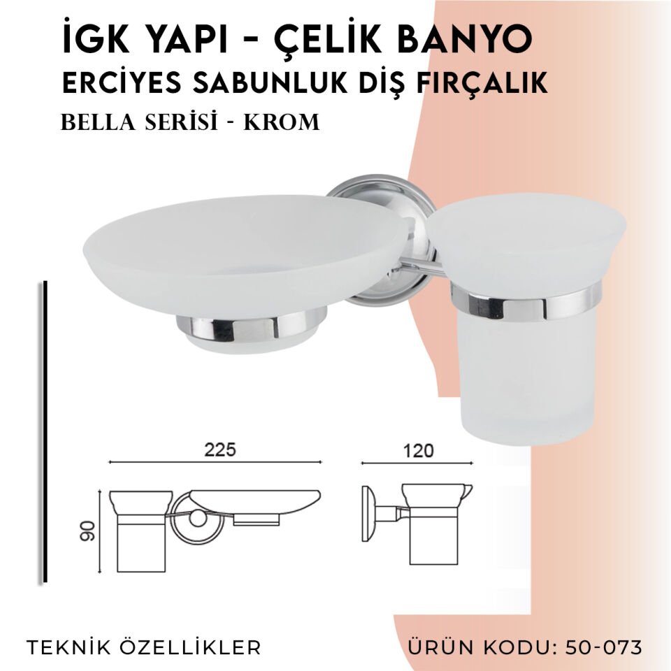 İGK YAPI - Çelik Banyo Bella Erciyes Sabunluk Diş Fırçalık (50-073)