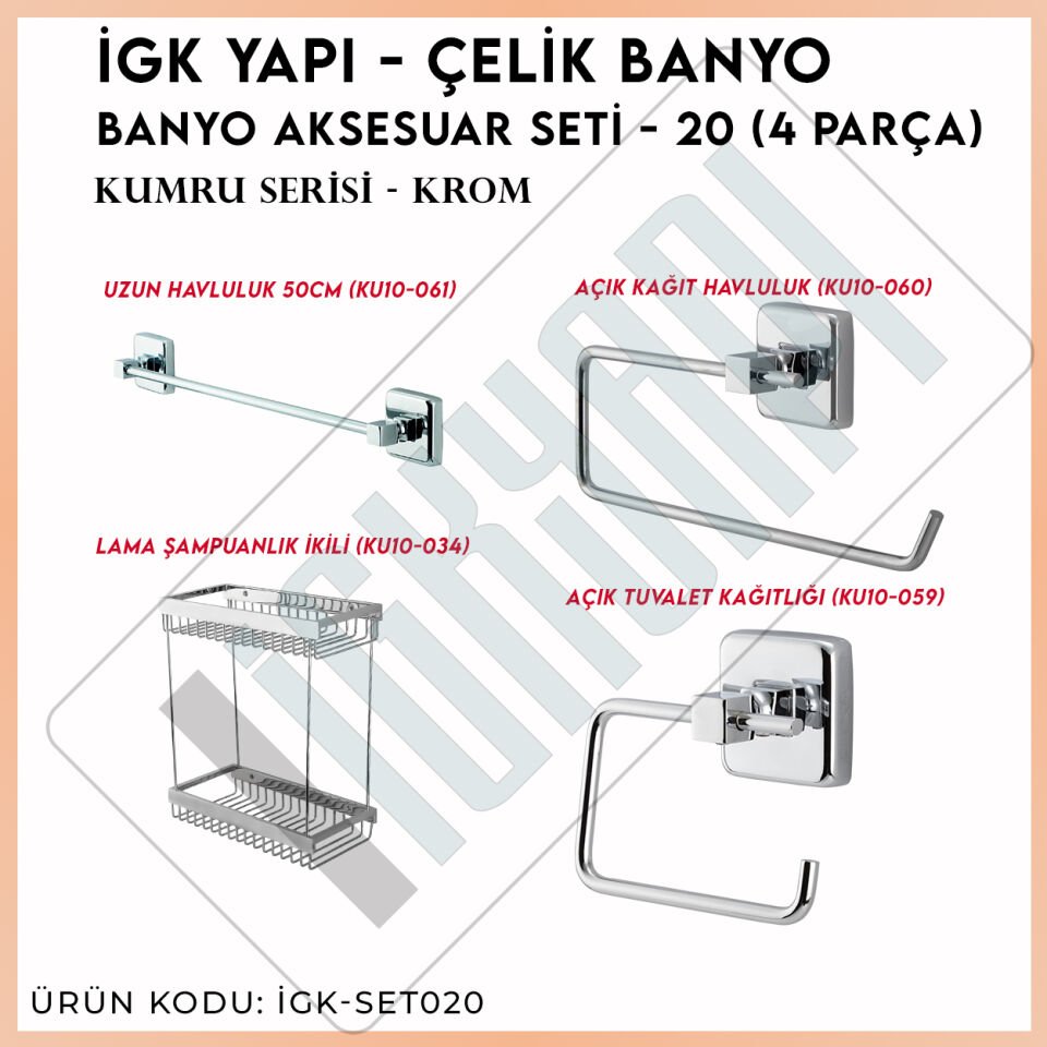 İGK YAPI - Çelik Banyo Kumru Banyo Aksesuar Seti -20(4 Parça)