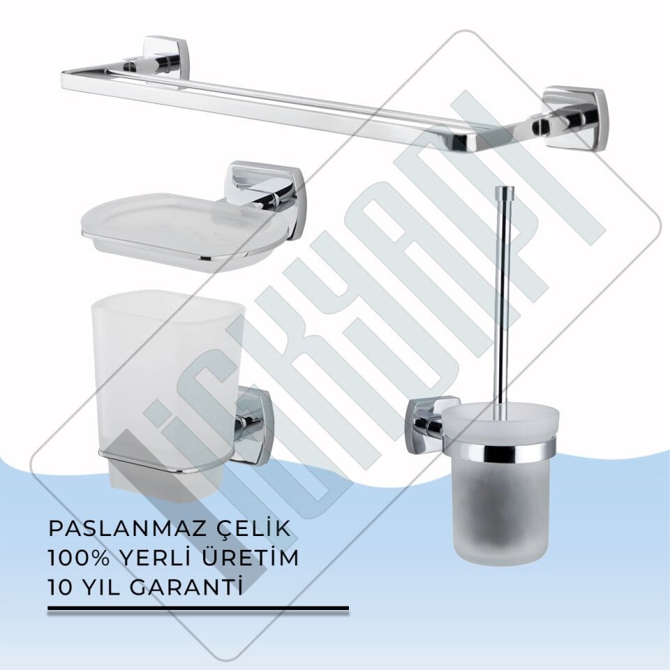 İGK YAPI - Çelik Banyo Milano Banyo Aksesuar Seti -21(4 Parça)