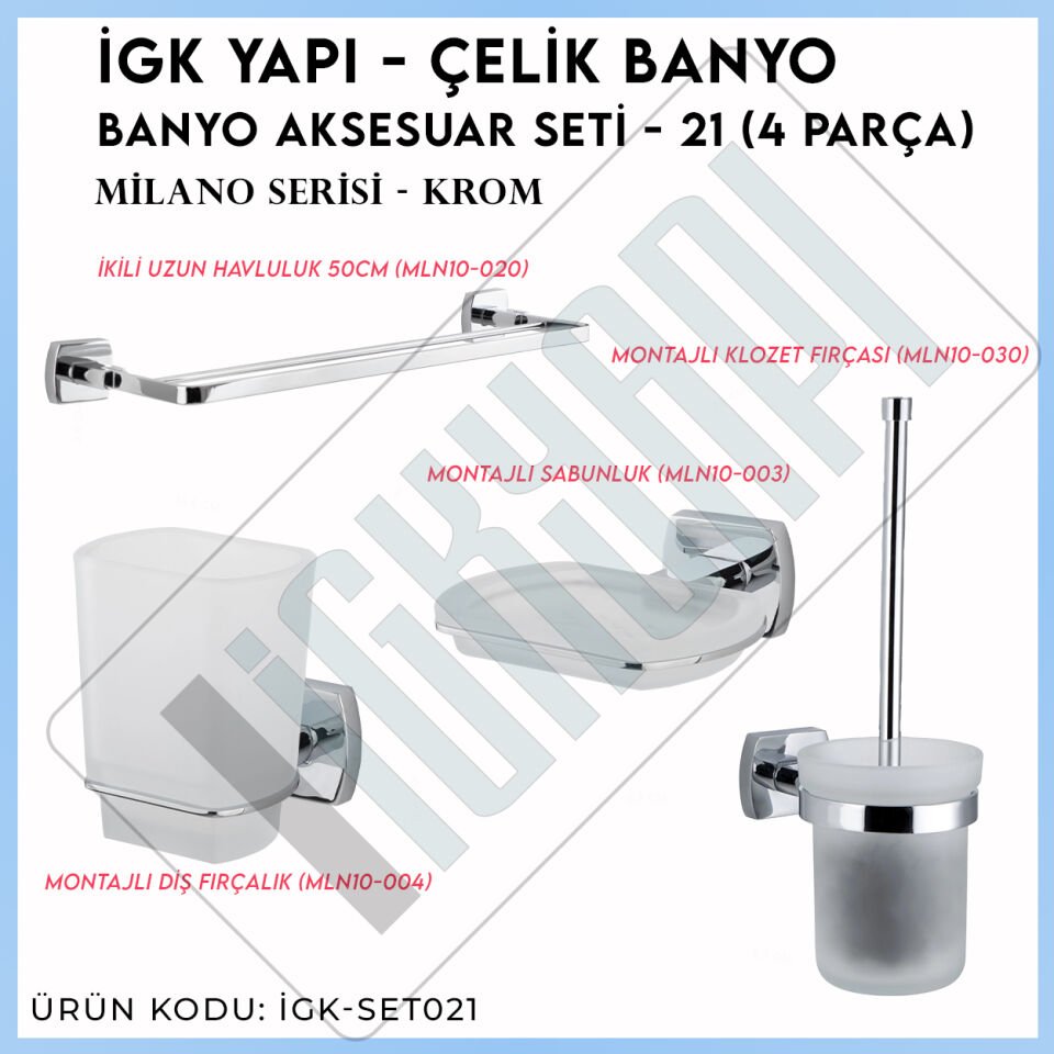 İGK YAPI - Çelik Banyo Milano Banyo Aksesuar Seti -21(4 Parça)
