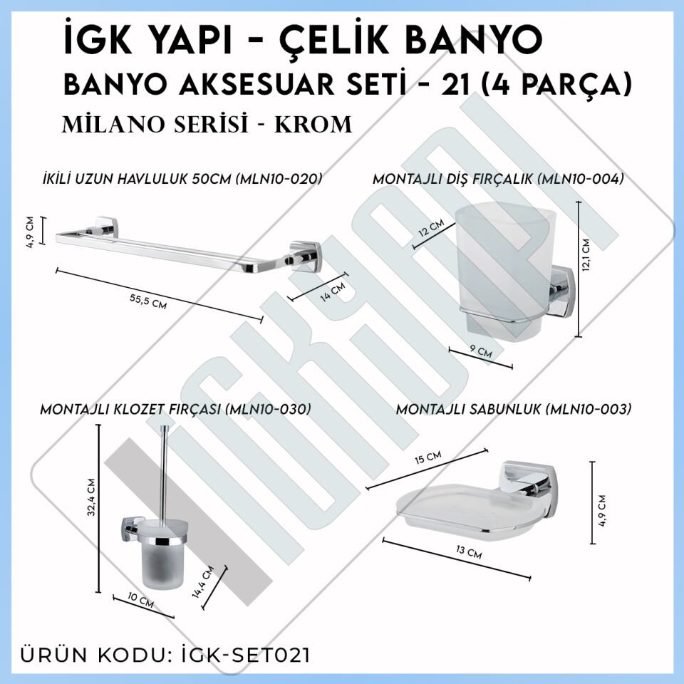 İGK YAPI - Çelik Banyo Milano Banyo Aksesuar Seti -21(4 Parça)