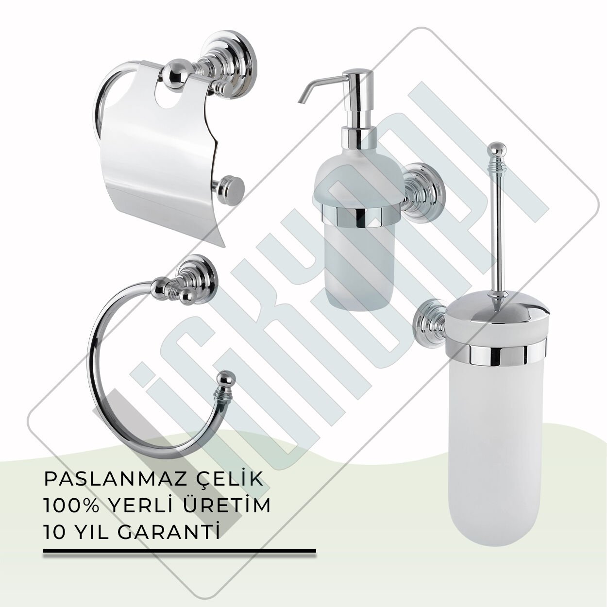 İGK YAPI - Çelik Banyo Ottoman Banyo Aksesuar Seti -22(3 Parça)