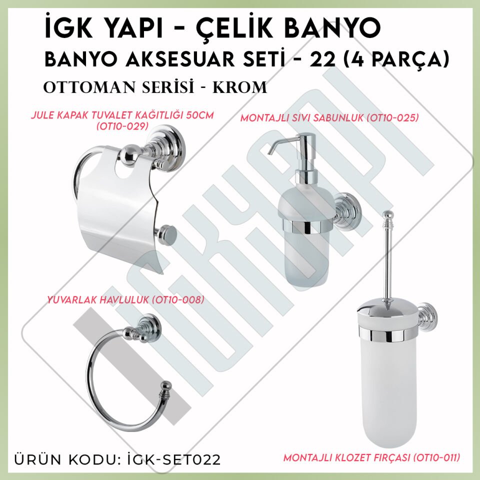 İGK YAPI - Çelik Banyo Ottoman Banyo Aksesuar Seti -22(3 Parça)