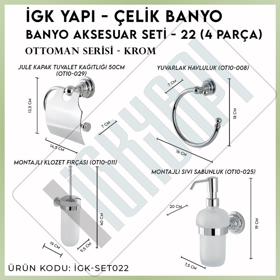 İGK YAPI - Çelik Banyo Ottoman Banyo Aksesuar Seti -22(3 Parça)