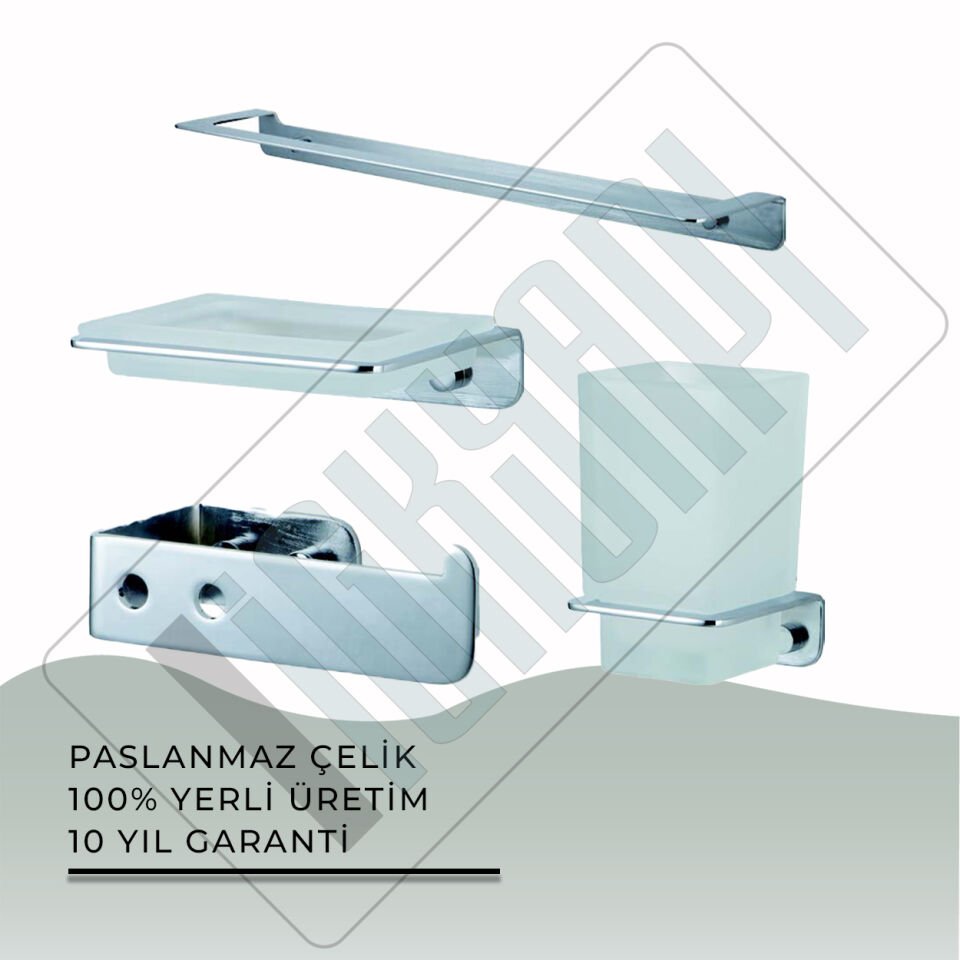 İGK YAPI - Çelik Banyo Paris Banyo Aksesuar Seti -23(4 Parça)