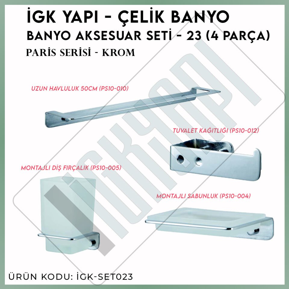 İGK YAPI - Çelik Banyo Paris Banyo Aksesuar Seti -23(4 Parça)