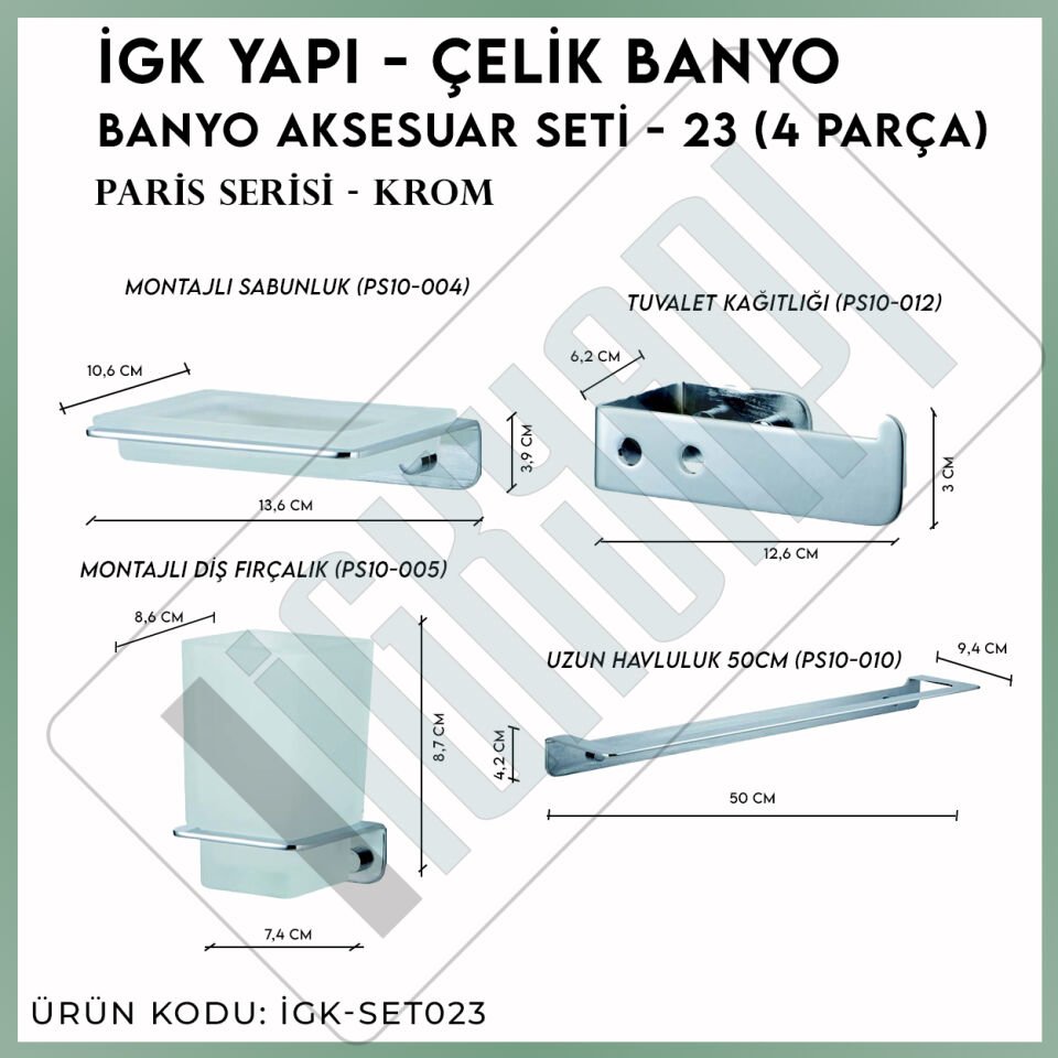 İGK YAPI - Çelik Banyo Paris Banyo Aksesuar Seti -23(4 Parça)