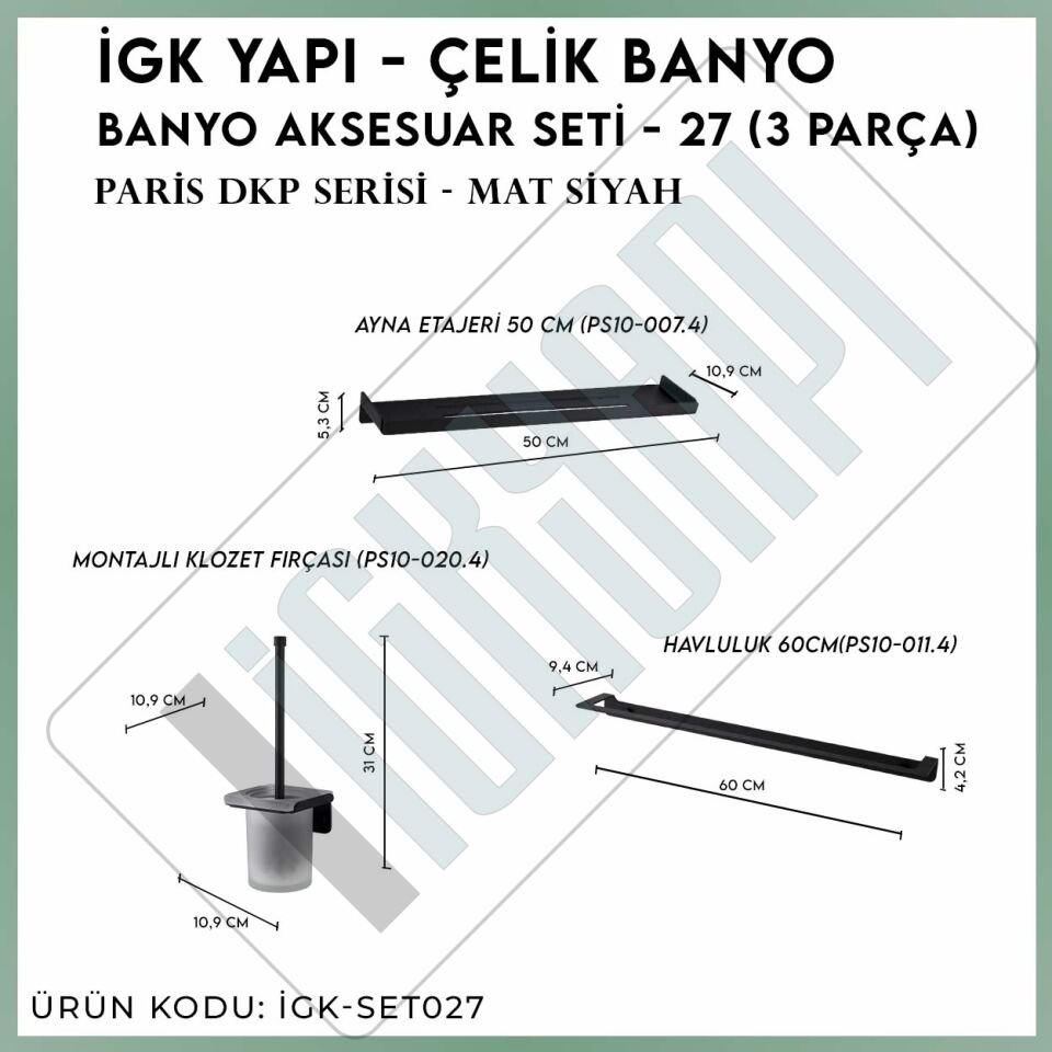İGK YAPI - Çelik Banyo Paris Banyo Aksesuar Seti -27(3 Parça)