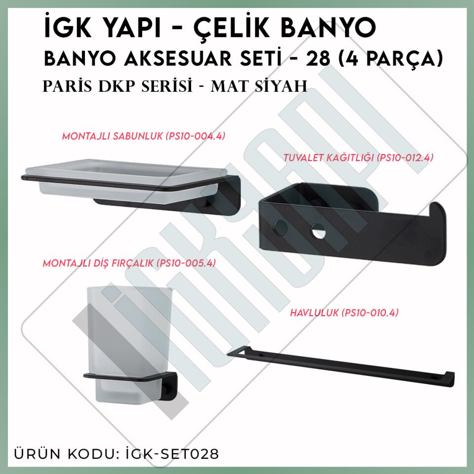 İGK YAPI - Çelik Banyo Paris Banyo Aksesuar Seti -28(4 Parça)