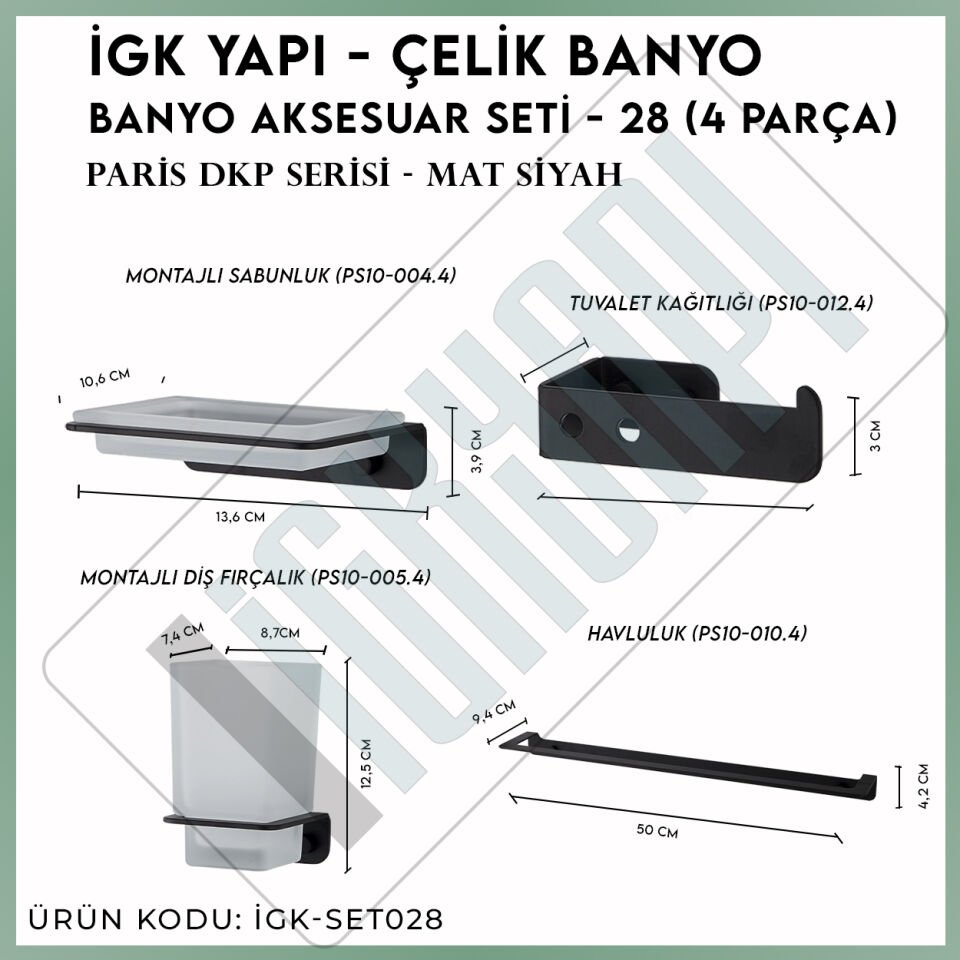 İGK YAPI - Çelik Banyo Paris Banyo Aksesuar Seti -28(4 Parça)