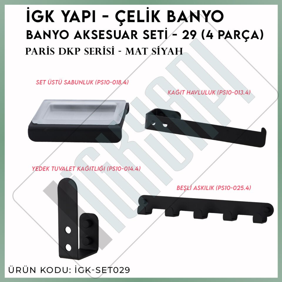 İGK YAPI - Çelik Banyo Paris Banyo Aksesuar Seti -29(4 Parça)