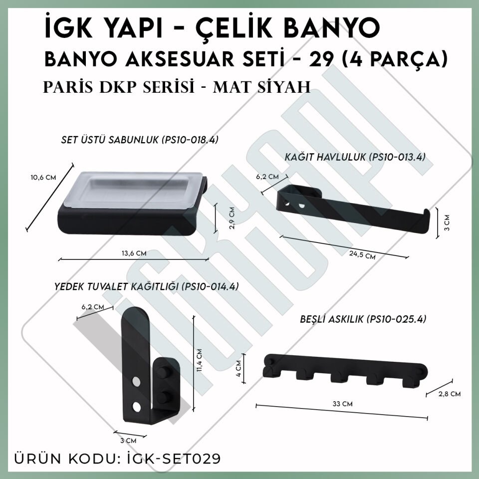 İGK YAPI - Çelik Banyo Paris Banyo Aksesuar Seti -29(4 Parça)