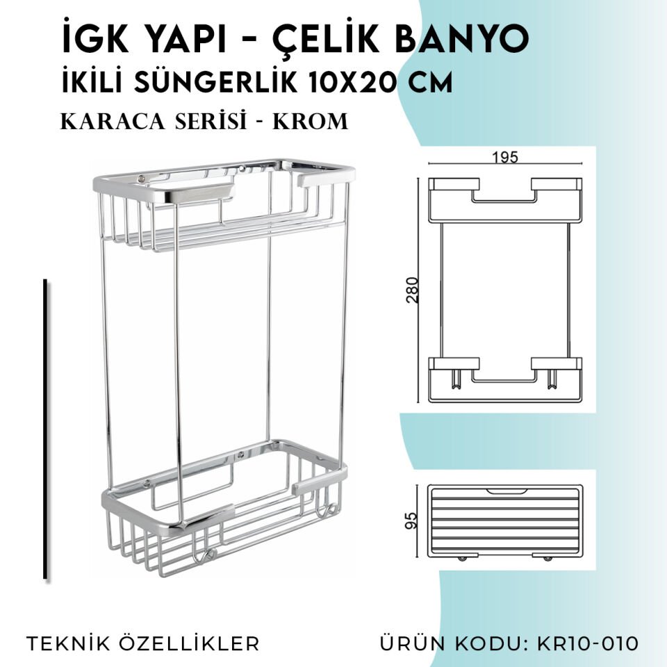 İGK YAPI - Çelik Banyo Karaca İkili Süngerlik (10x20 Cm)(KR10-010)