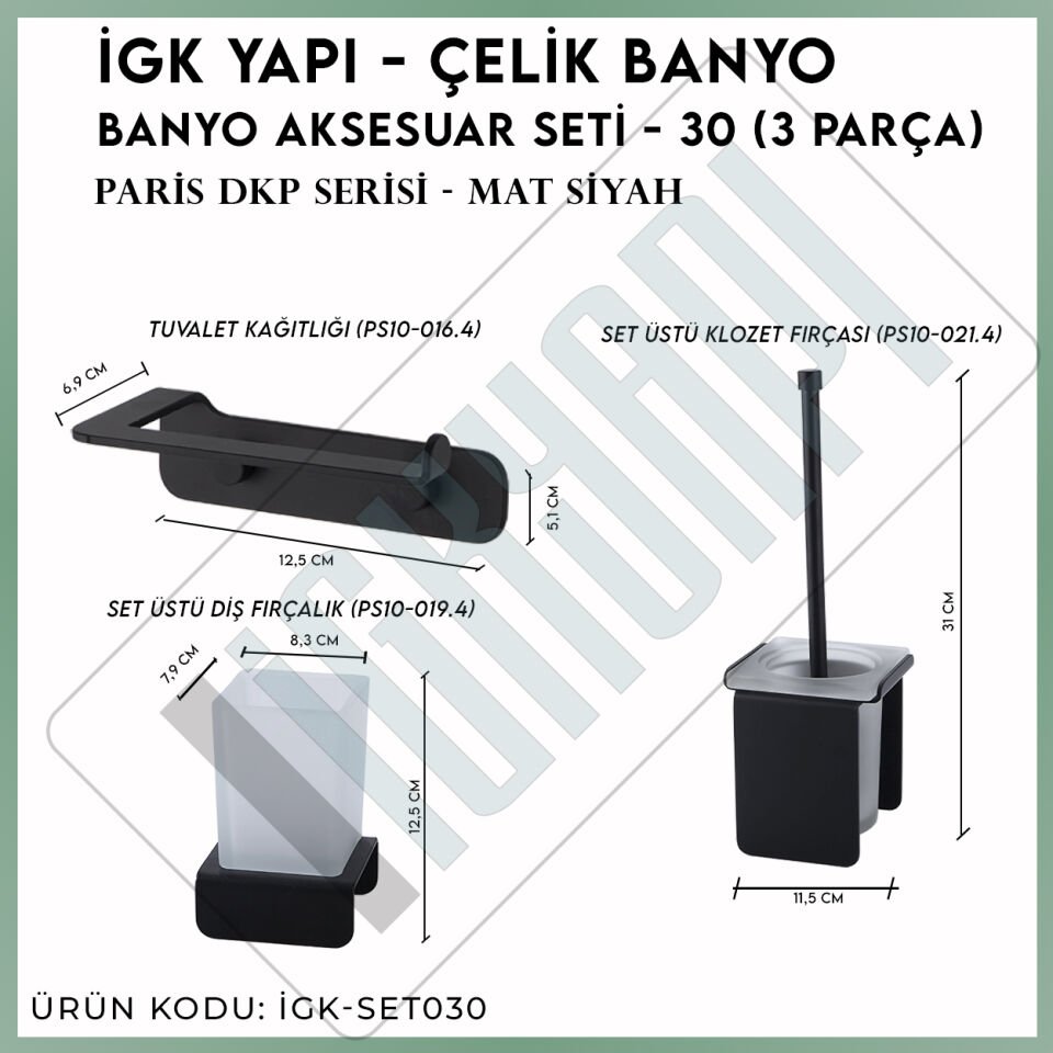İGK YAPI - Çelik Banyo Paris Banyo Aksesuar Seti -30(3 Parça)