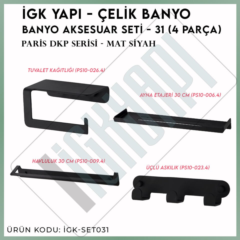 İGK YAPI - Çelik Banyo Paris Banyo Aksesuar Seti -31(4 Parça)