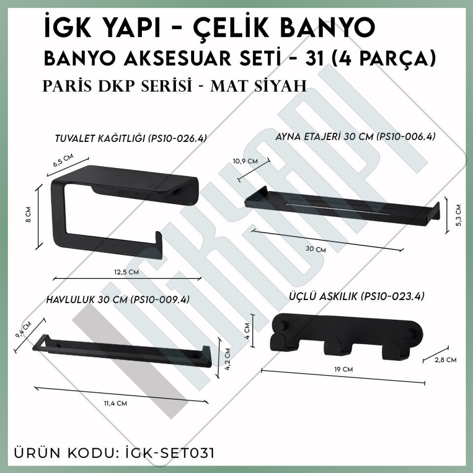 İGK YAPI - Çelik Banyo Paris Banyo Aksesuar Seti -31(4 Parça)