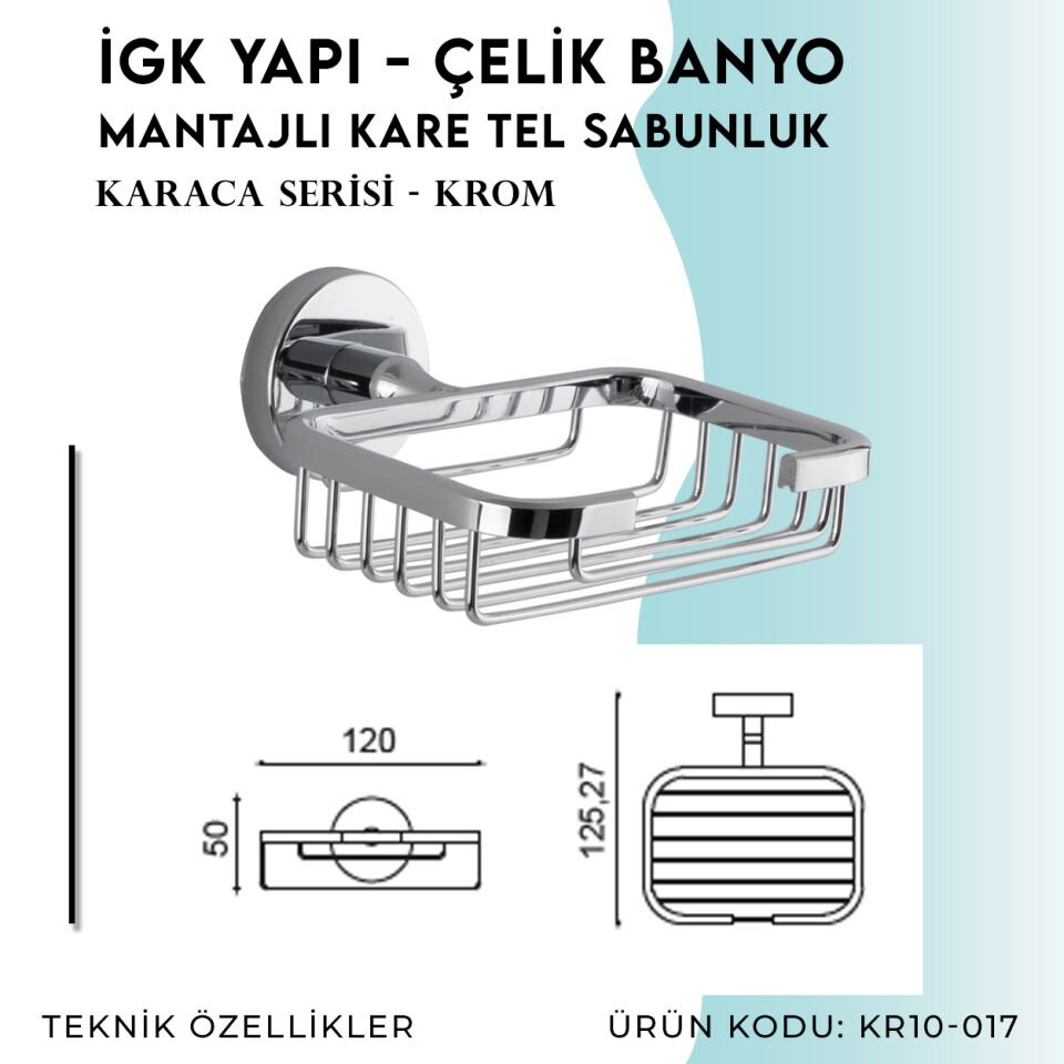 İGK YAPI - Çelik Banyo Karaca Montajlı Tel Sabunluk Kare (KR10-017)
