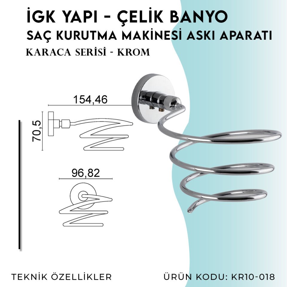 İGK YAPI - Çelik Banyo Karaca Fön Askılık (KR10-018)