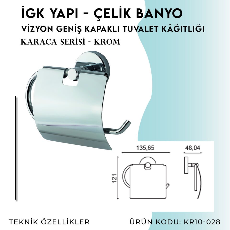 İGK YAPI - Çelik Banyo Karaca Vizyon Geniş Kapaklı Tuvalet Kâğıtlığı (KR10-028)