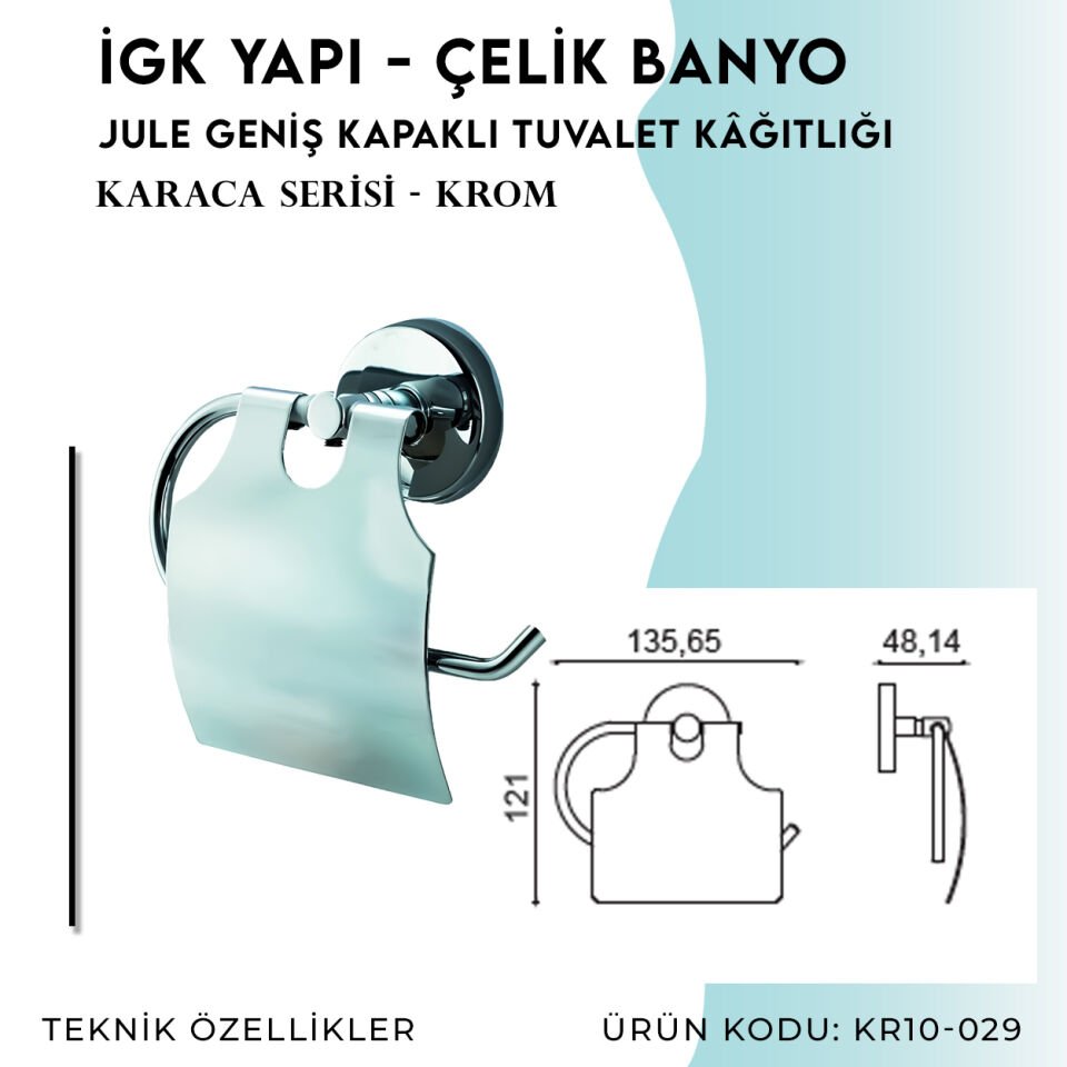 İGK YAPI - Çelik Banyo Karaca Jule Geniş Kapaklı Tuvalet Kâğıtlığı (KR10-029)