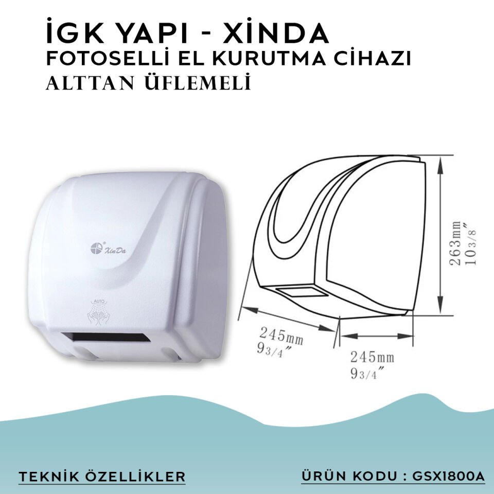 İGK YAPI – XinDa Fotoselli Alttan Üflemeli El Kurutma Makinesi (GSX1800A)