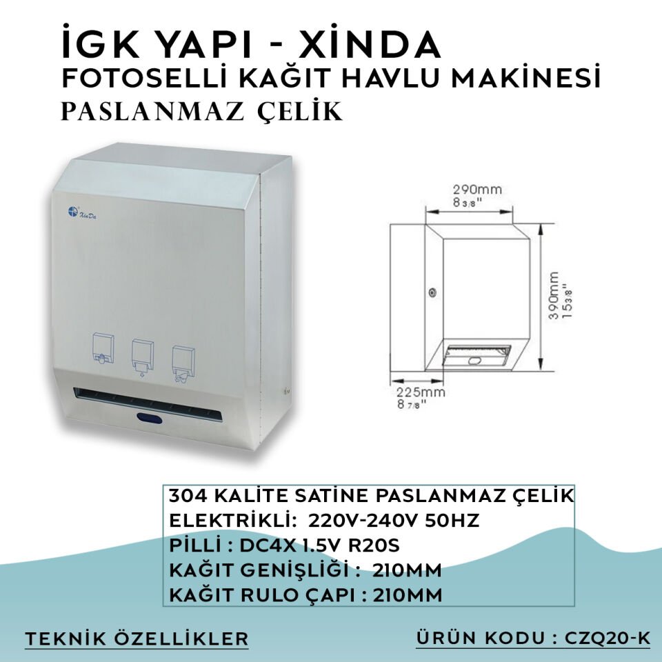 İGK YAPI – XinDa Fotoselli Çelik Kağıt Havlu Makinesi (CZQ20K) 