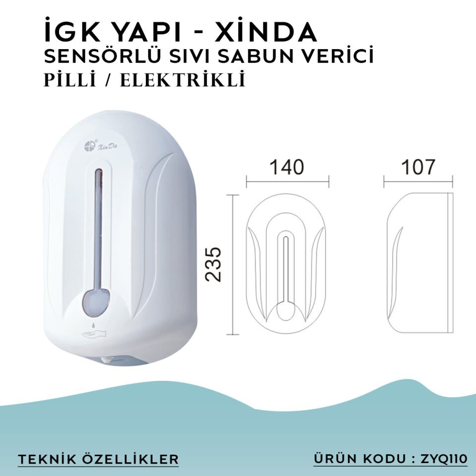 İGK YAPI – XinDa Fotoselli Pilli / Elektrikli Sıvı Sabun Dispanseri 1100ml (ZYQ110)