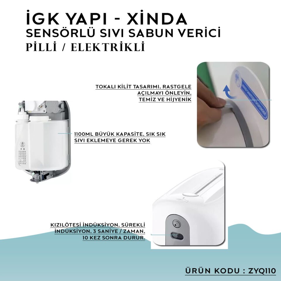 İGK YAPI – XinDa Fotoselli Pilli / Elektrikli Sıvı Sabun Dispanseri 1100ml (ZYQ110)