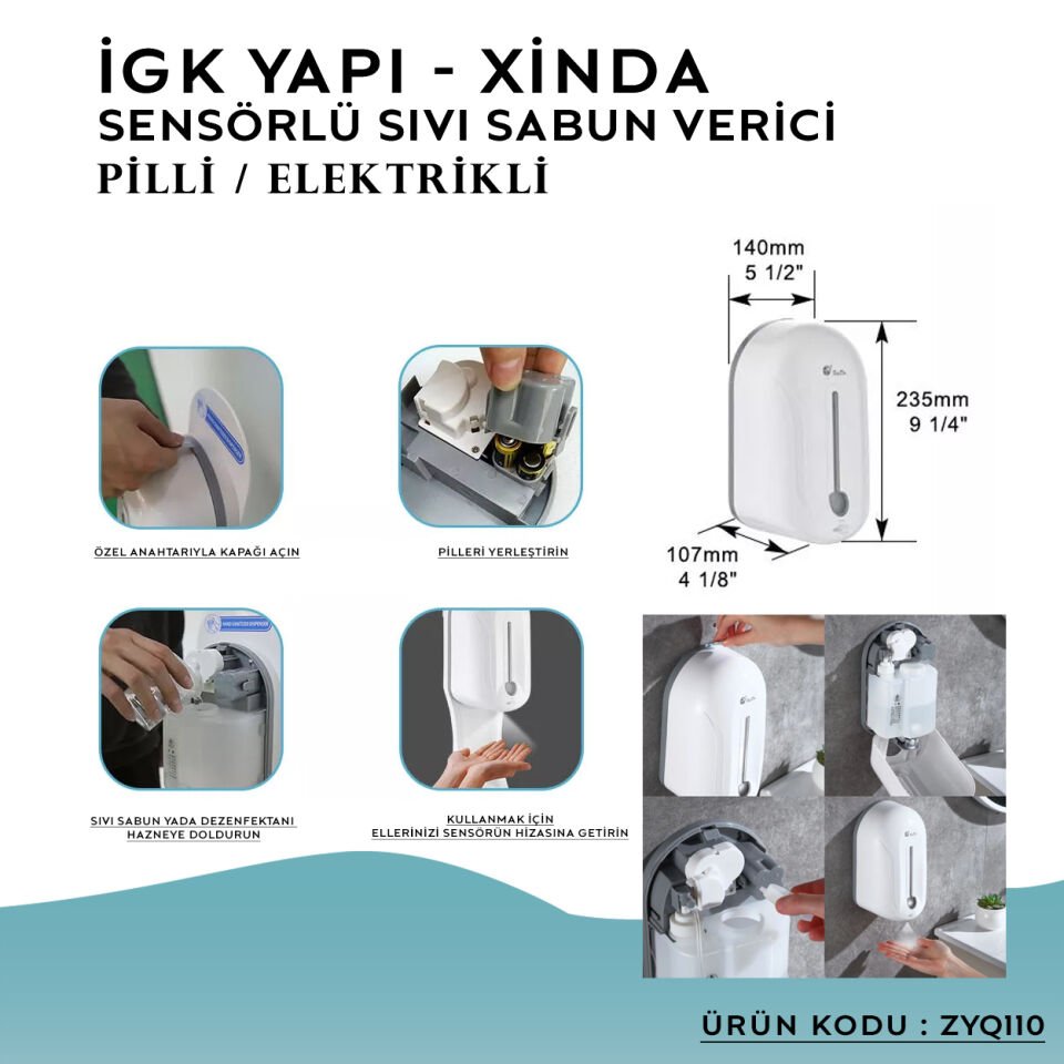 İGK YAPI – XinDa Fotoselli Pilli / Elektrikli Sıvı Sabun Dispanseri 1100ml (ZYQ110)