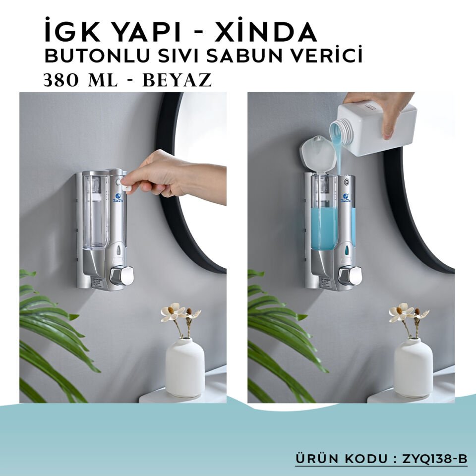 İGK YAPI – XinDa Tekli Butonlu Beyaz Sıvı Sabun Dispanseri (ZYQ138-B)