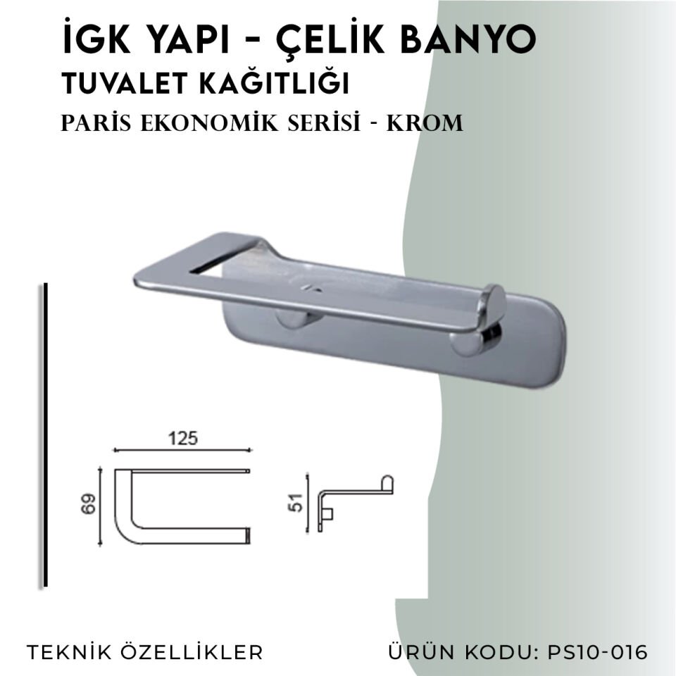 İGK YAPI - Çelik Banyo Paris Tuvalet Kâğıtlığı (PS10-016)