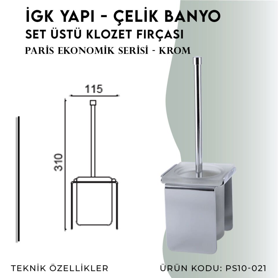 İGK YAPI - Çelik Banyo Paris Set Üstü Klozet Fırçası (PS10-021)