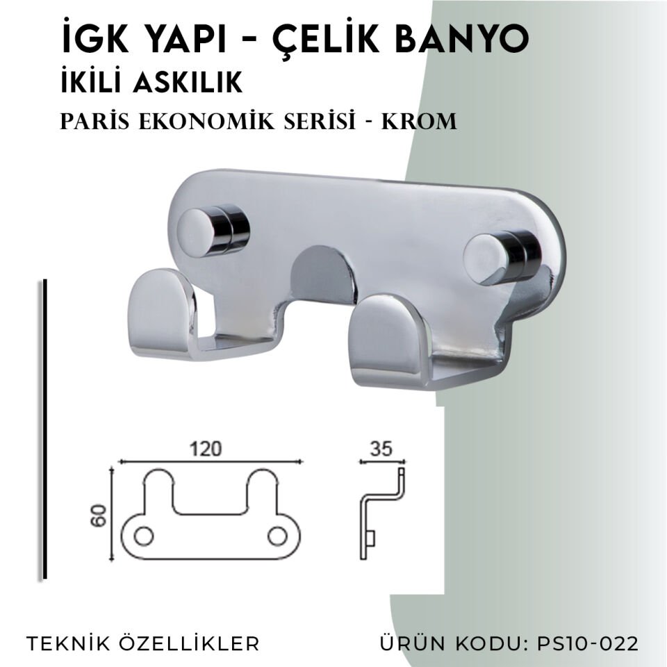 İGK YAPI - Çelik Banyo Paris İkili Askılık (PS10-022)
